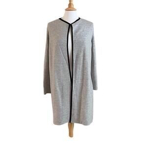 Talbots Gray Merino Wool Blend Long Cardigan Coat / Duster Open Front, Size LP